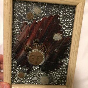 Mixed Media Sun Face Feather Headress Moon Face Ceramic Leaf Bubbles Picture  Ni